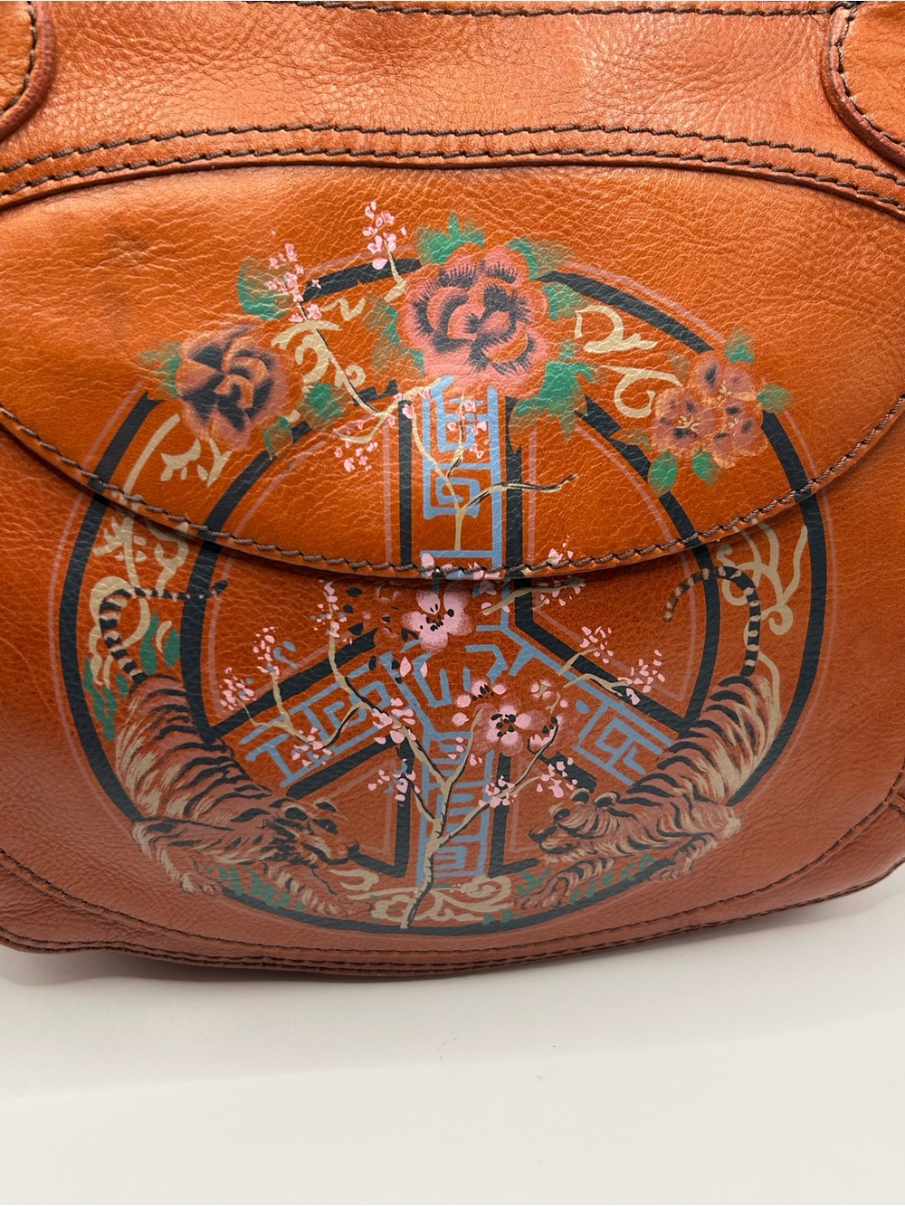 Lucky Brand Leather Peace Love Tiger Cognac Vintage - Picture 3 of 13